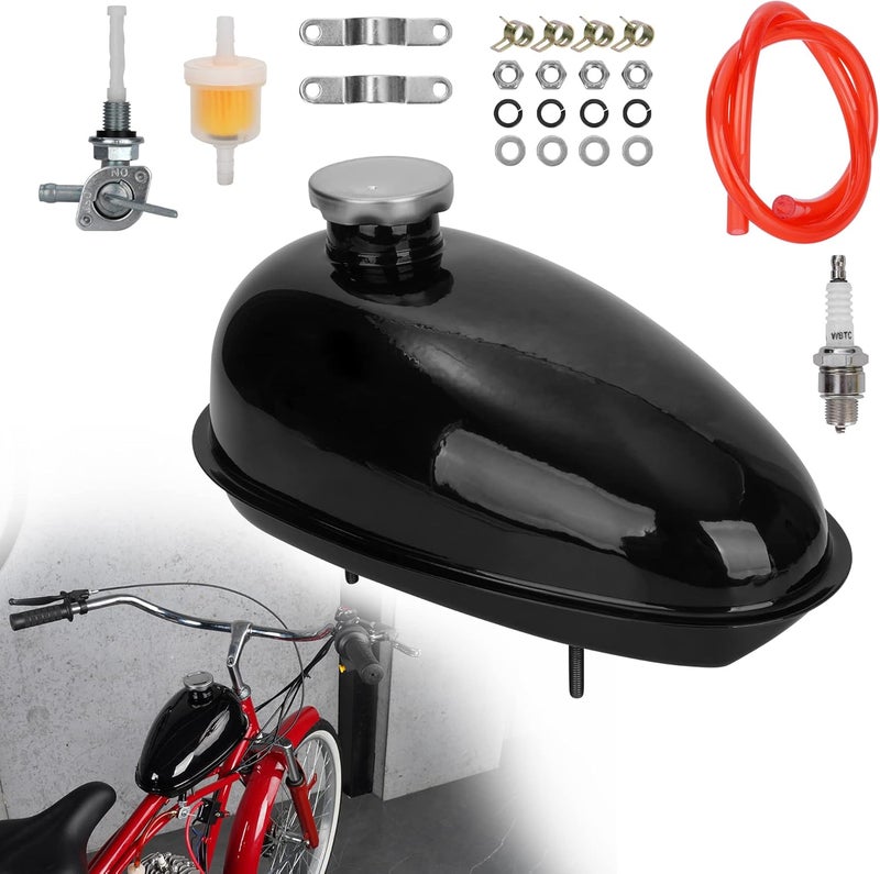 MTATCN 3L 0.79 Gallon Mini Bike Gas Tank Fuel Tank with Cap & Spark Plug & Petcock & Fuel Line & Fuel Filter for 2 stroke 49cc 60cc 66cc 80cc Engines Motorized Bicycle Motor Bikes - Image 1